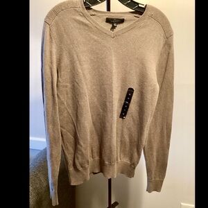 M Cotton Cashmere Neutral Brown Marc Anthony V-Neck Pullover Sweater Long Sleeve